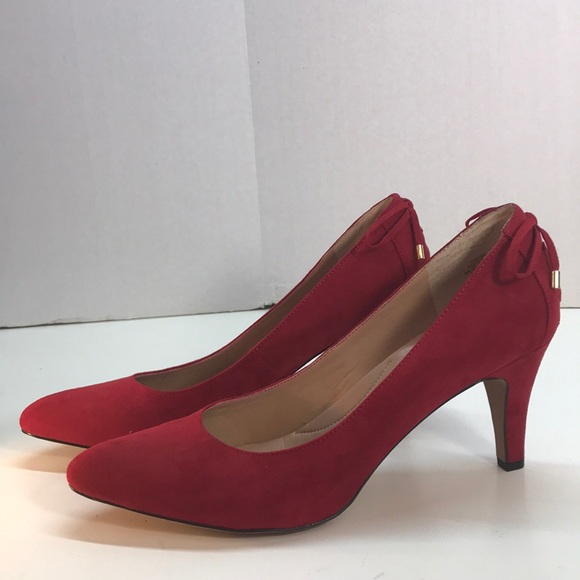 Coach & Four Red SuedeLike PointedToe Heels Sz 10 - Picture 3 of 8